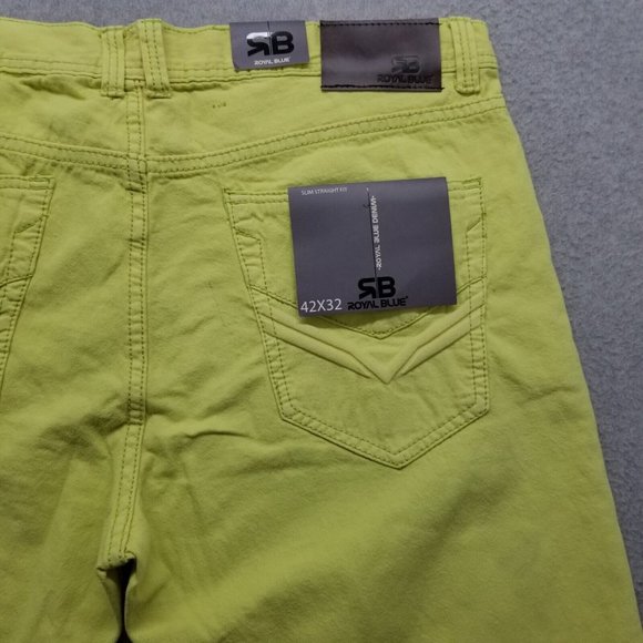 Royal Blue Shorts Mens 42‎ Neon Yellow Chino Pockets Casual Cotton Outdoor - Picture 10 of 12